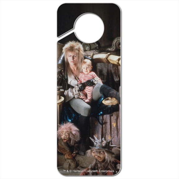 Labyrinth Goblin King On Throne With Baby David Bowie Jareth Toby Plastic Door Knob Hanger Sign