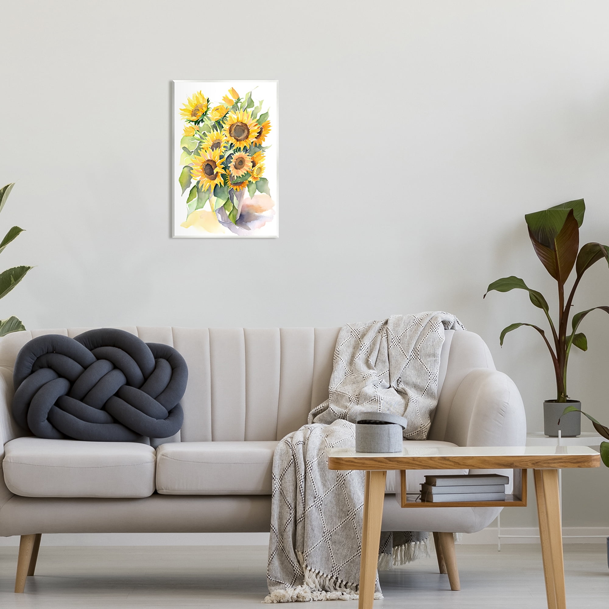 Stupell Industries Modern Sunflowers on White Botanical & Floral Painting Unframed Art Print Wall Art, 13 x 19