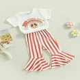 thumbnail image 1 of T-shirt à Manches Courtes Col Rond Imprimé Lettres avec Bottes Pantalon Évasé Imprimé pour Petite Fille, 1 of 6