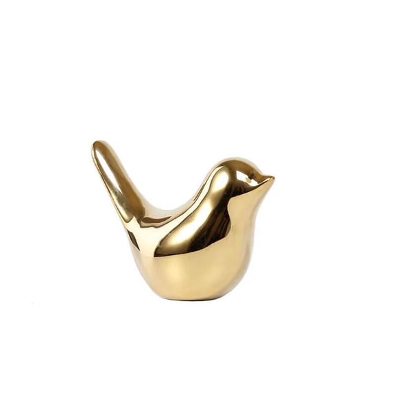 Gold Plated Bird Figurines, Modern Geometric Ceramic Decor for Living Room Office Desk
