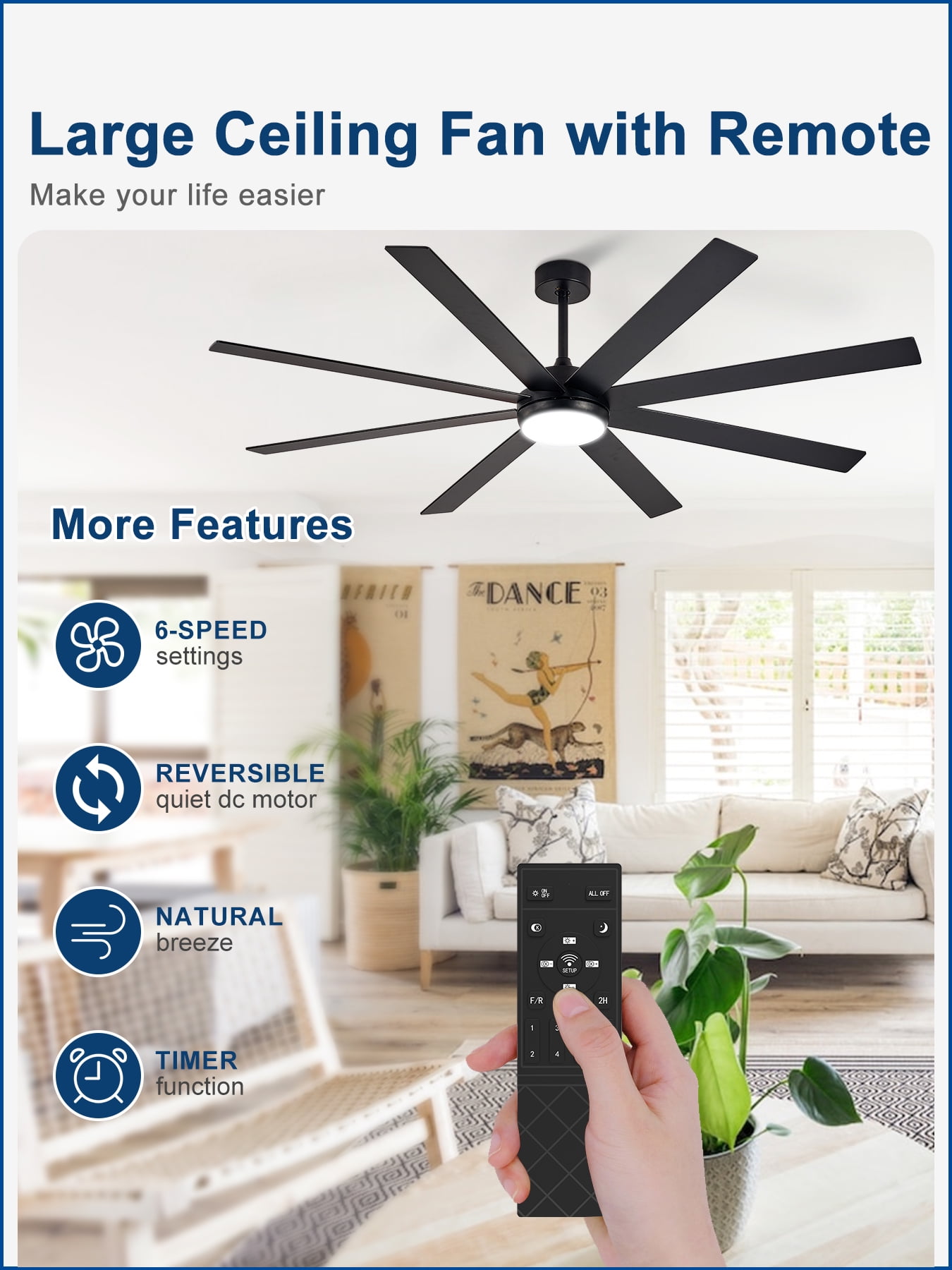 Depuley 72-Inch Indoor/Outdoor Ceiling Fan with Light - 8-Blade in Black Walnut, Remote & App Control, Dimmable 3CCT LED, Quiet DC Motor​