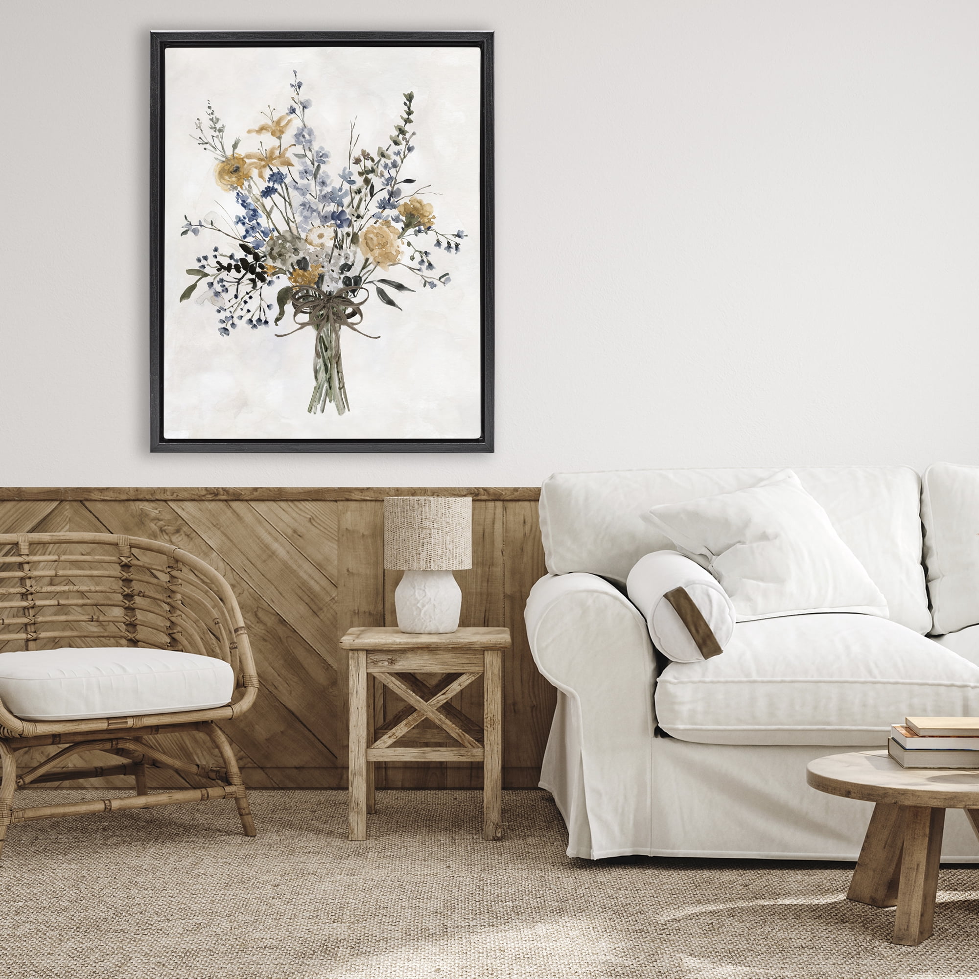 Stupell Industries Delicate Botanicals Bushel Black Framed Floater Canvas Wall Art, design by Carol Robinson