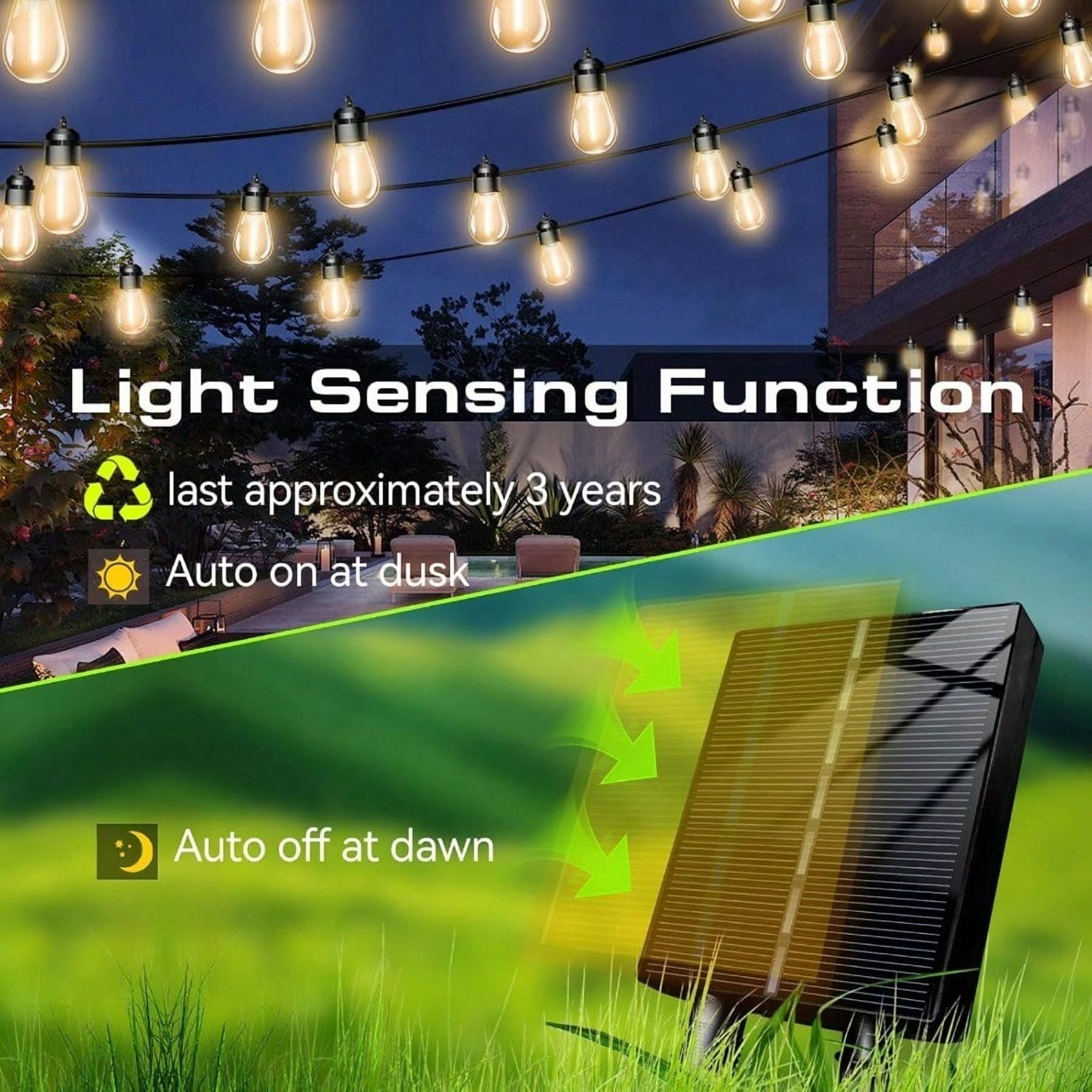 Solar Lights Outdoor Waterproof IP67with 15 LED Shatterproof Edison Bulbs,2500mAh Battery Solar/USB Powered,Indoor/Outside LED String Lights 34FT,Warm White 3000K LED Light Decor Patio Garden Camping