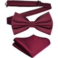thumbnail image 1 of LAICAIW Mens Solid Color Double Fold Pre-tied Bow Tie and Pocket Square Set, 1 of 7