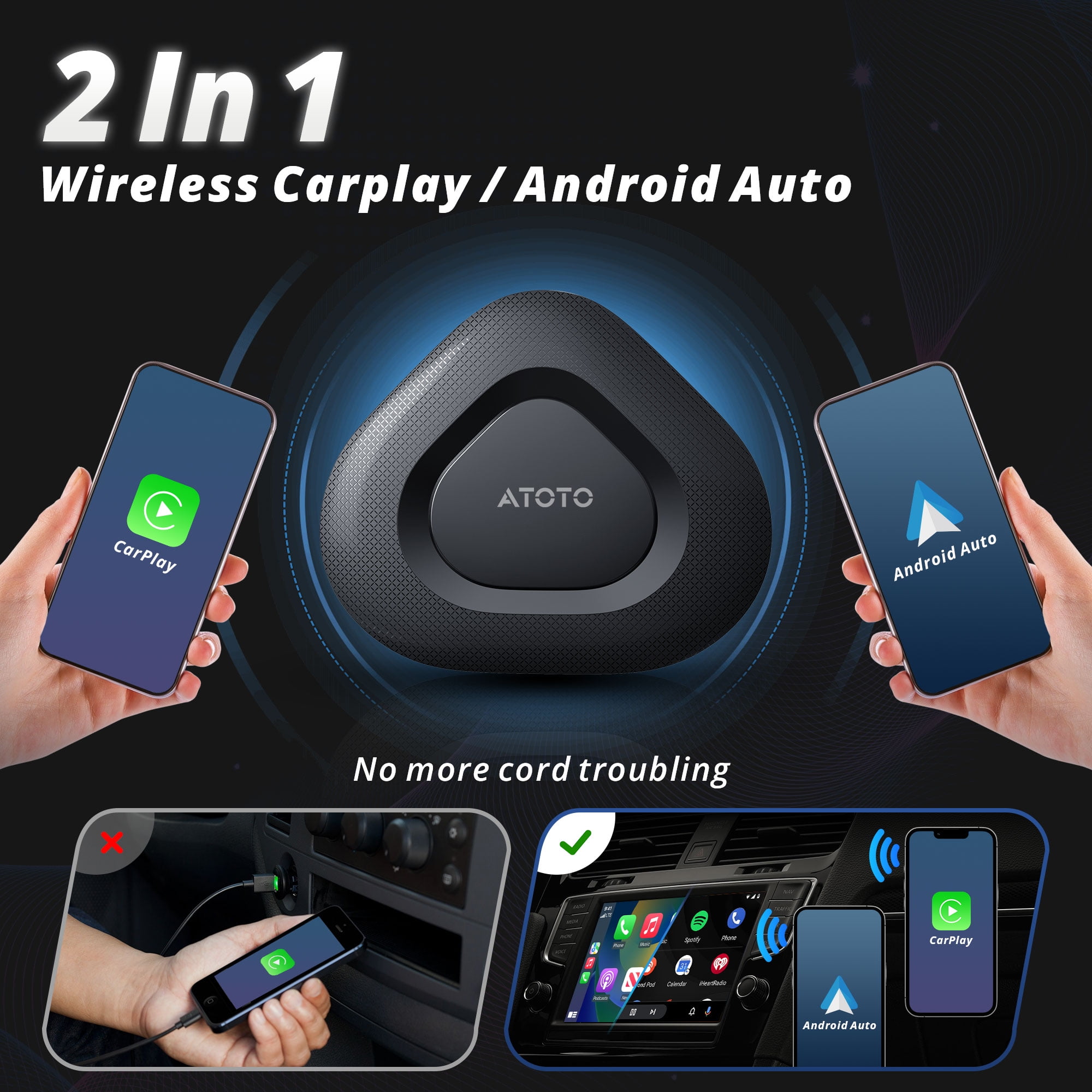 ATOTO CarPlay Ai Box Smart AI Box Adapter,Wireless Android Auto