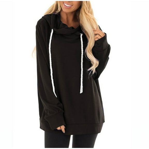 Turilly Hoodies for Women Casual Solid Color Long Sleeve Round Neck Loose Hooded Sweatshirts Top