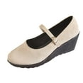 thumbnail image 2 of HaiMao Women's Mary Jane Wedge Low Heel Pumps Round Toe Wedge Heels Dress Shoes for office Wedding Party Beige 9.5(43), 2 of 9
