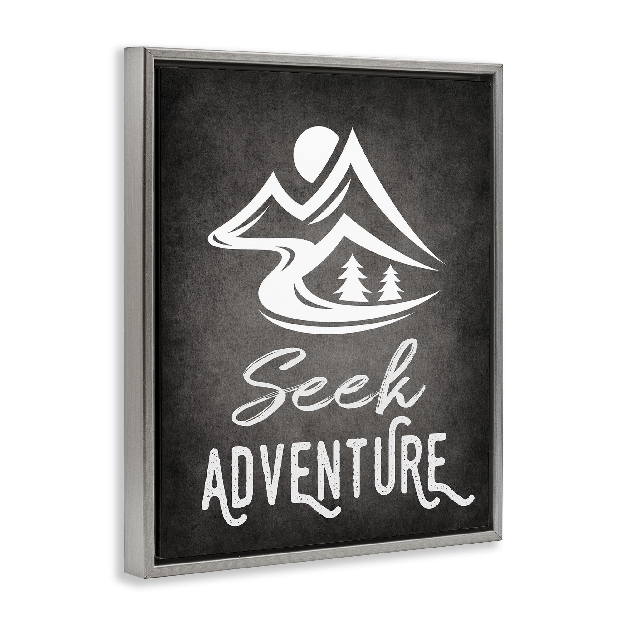 Stupell Industries Seek Adventure Phrase Typography Painting Gray Floater Framed Canvas Art Print Wall Art, 17 x 21