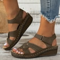 thumbnail image 2 of Xfvqtps Wedge Sandals for Women Hook and Loop Cross Straps Open Toe Soft Sole Comfortable Breathable Summer Sandals Coffee, 2 of 8