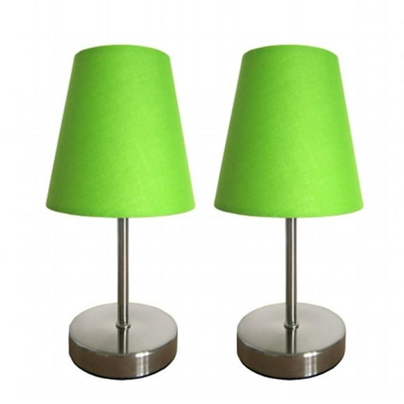 Simple Designs Sand Nickel Mini Basic Table Lamp with Fabric Shade 2 Pack Set&#44; Green