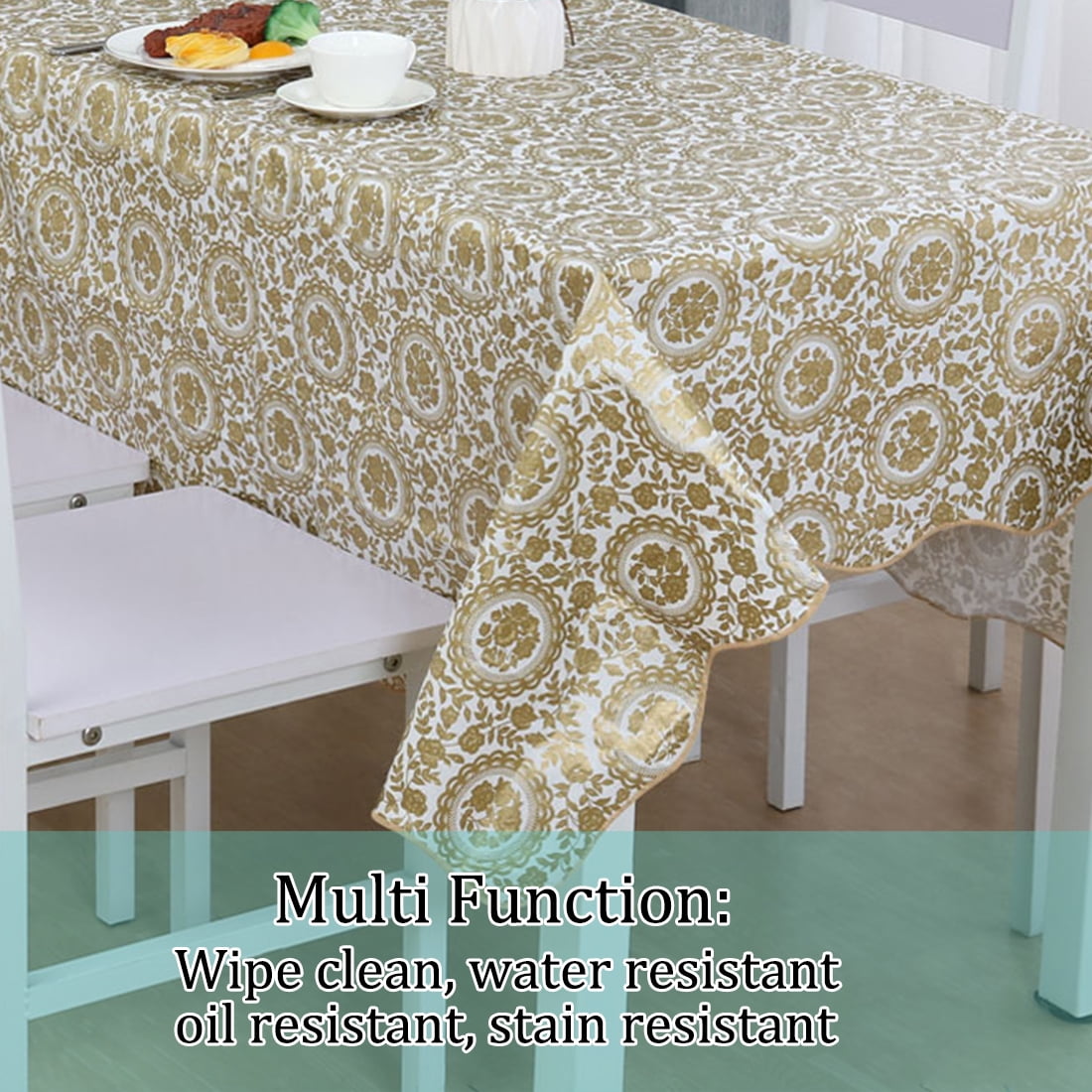 Unique Bargains Vinyl Rectangle Table Cover Turntable Floral Tablecloth 54" x 71"