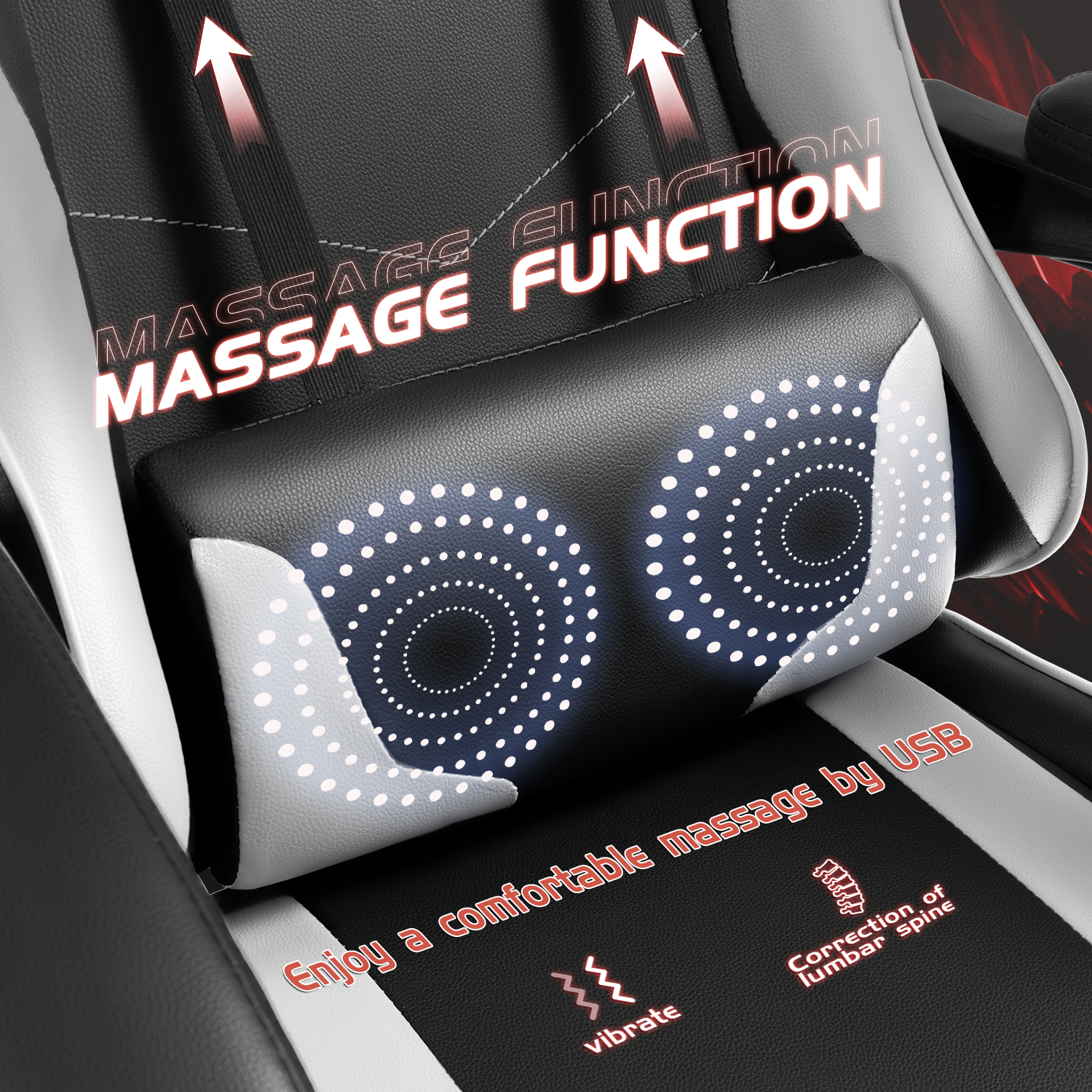 Homall Gaming Chair with Massage, White photo 7