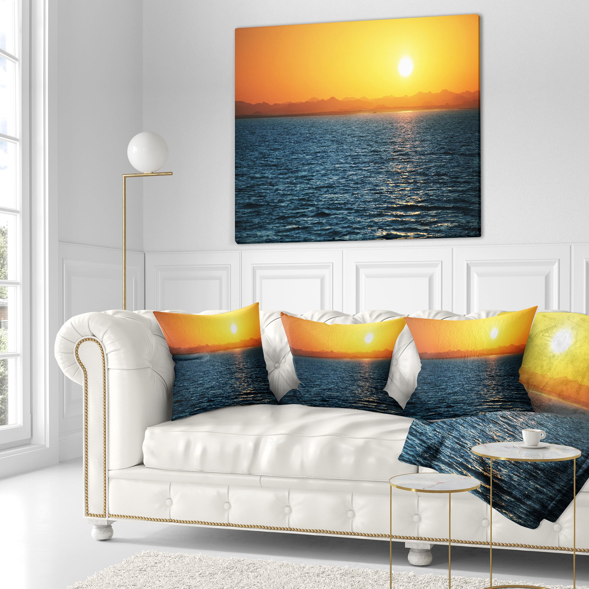 Designart Beautiful River View At Sunset - Seashore Throw Pillow - 16x16