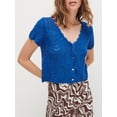 thumbnail image 2 of Gupgi Crochet Tops for Women Knitted Cutouts Vest Hollow Out Short Sleeve Button Down Crop Tops, 2 of 7