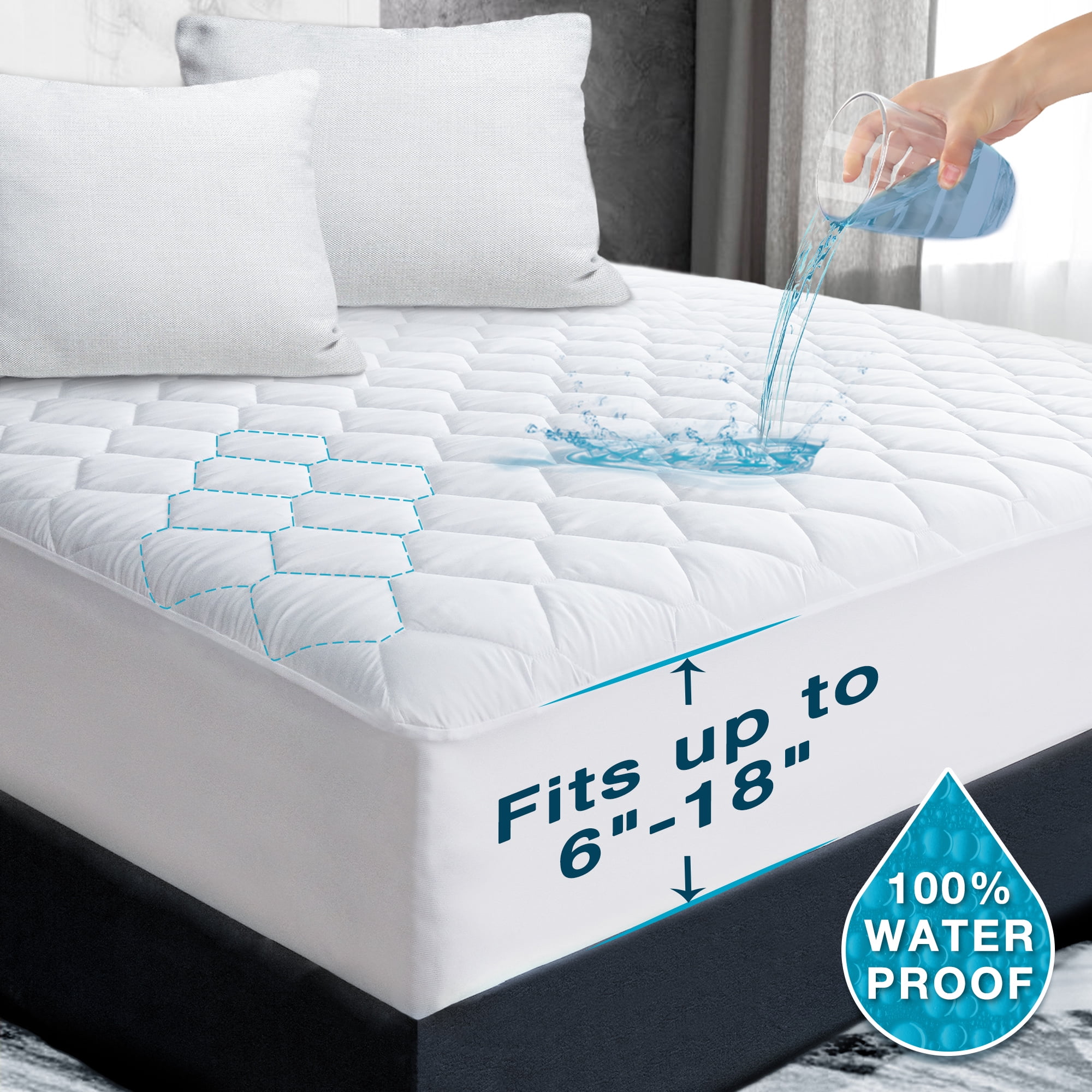 Details about   Waterproof Mattress Protector Queen Size Mattress Pad Cover Fitted 18inch Pocket