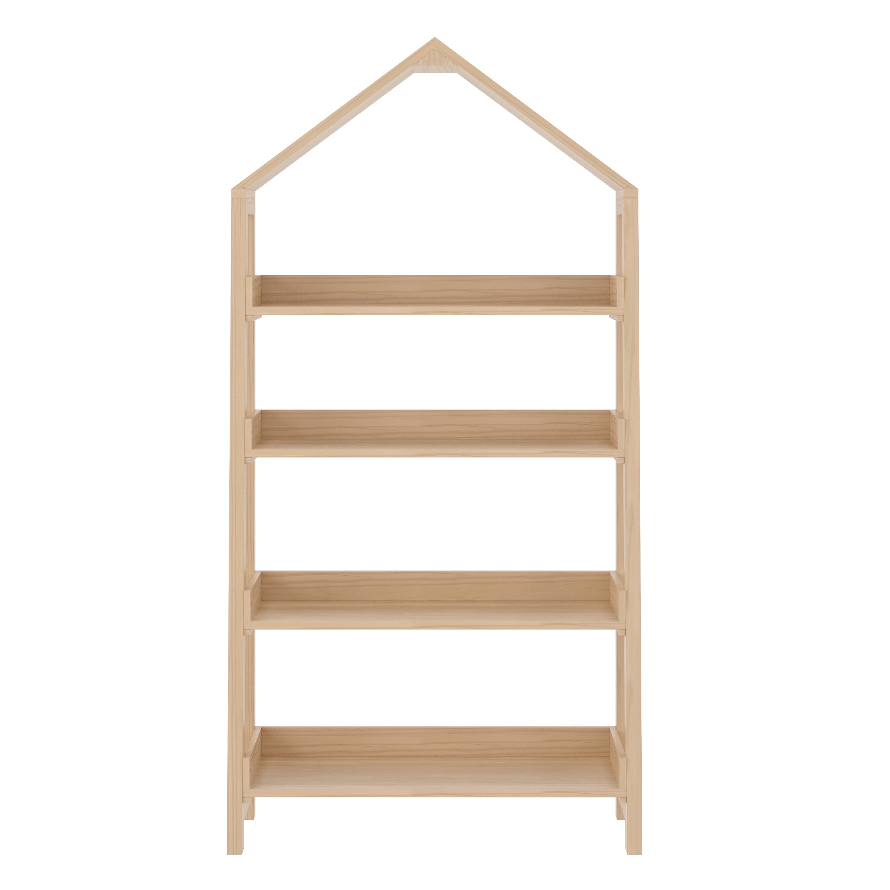 Buzz & Bloom Kids Open-Style Wooden Bookshelf with 4 Shelves and Covered Triangular Top, Natural