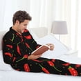 thumbnail image 4 of Mens Pajamas Set, Chili Pepper polka dots Button Down Long Sleeve Loungewear Sleepwear Pjs sets for Men, 4 of 5
