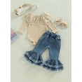 thumbnail image 3 of Newborn Baby Girl Clothes Infant Rib Frill Long Sleeve Romper Flared Pants Headband Set 3pcs Fall Winter Outfits, 3 of 10