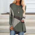 thumbnail image 3 of Long Sleeve Shirts for Women Dressy Casual Crew Neck Hem Flowy Tops Color Block Geometry Printed Oversized Loose Tunic Shirts Graphic Tees for Spring Fall #B06-Orange S, 3 of 5