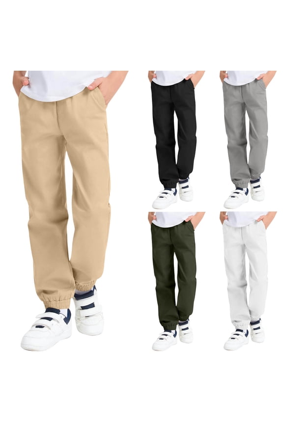 Kids Soft Straight Leg Pants, Boys Fall and Winter Pants, Kid's Solid Color Boys Uniform Pants Pull on Twill for Boys School Clothes with Pockets Cargo Pants for Kids Army Green, 10-11 Years