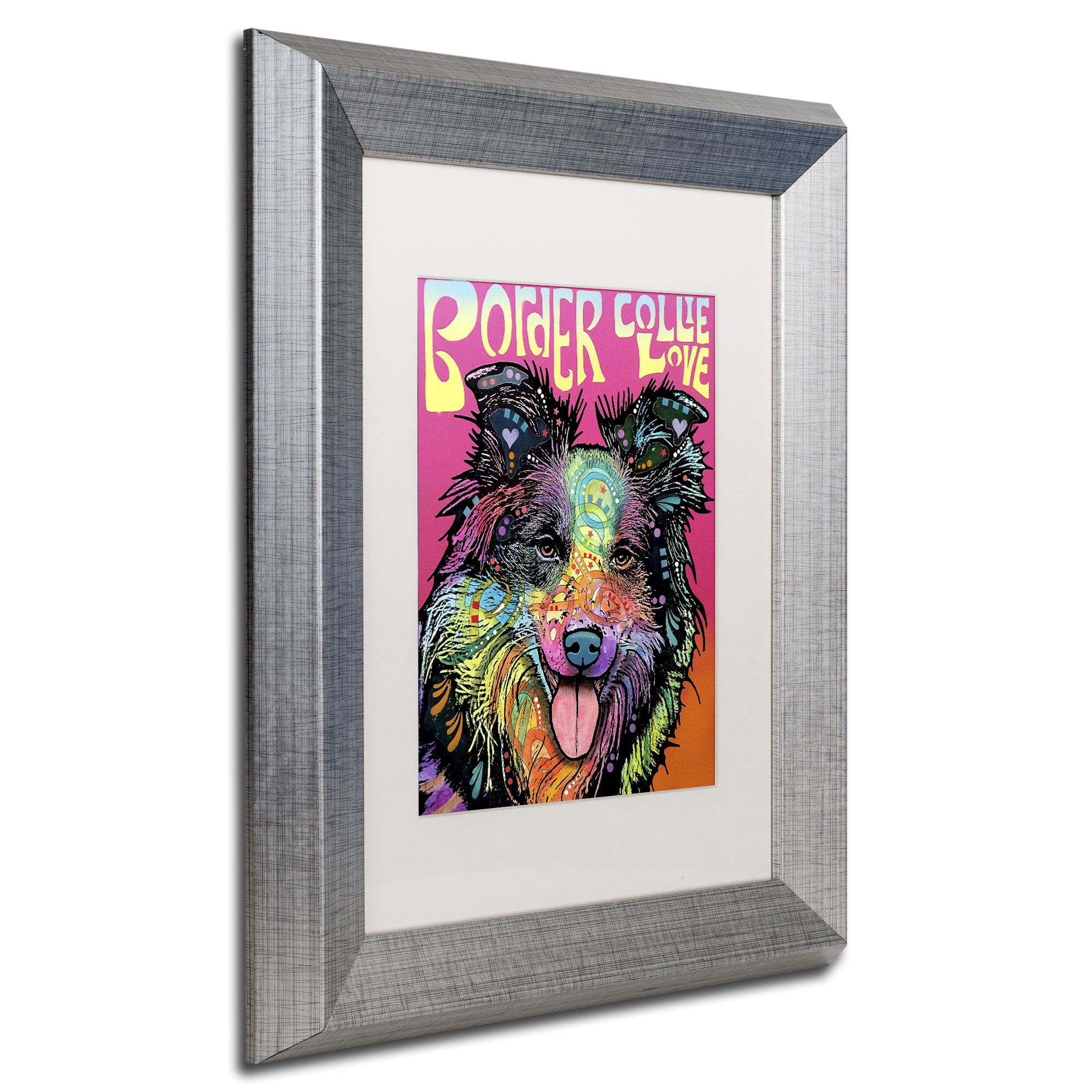 Trademark Fine Art 'Border Collie Luv' Canvas Art by Dean Russo, White Matte, Silver Frame