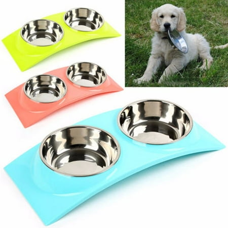 - Stainless Steel Double Pet Dog Cat Bowl Puppy Food Water Feeder Feeding Dish,Green color
