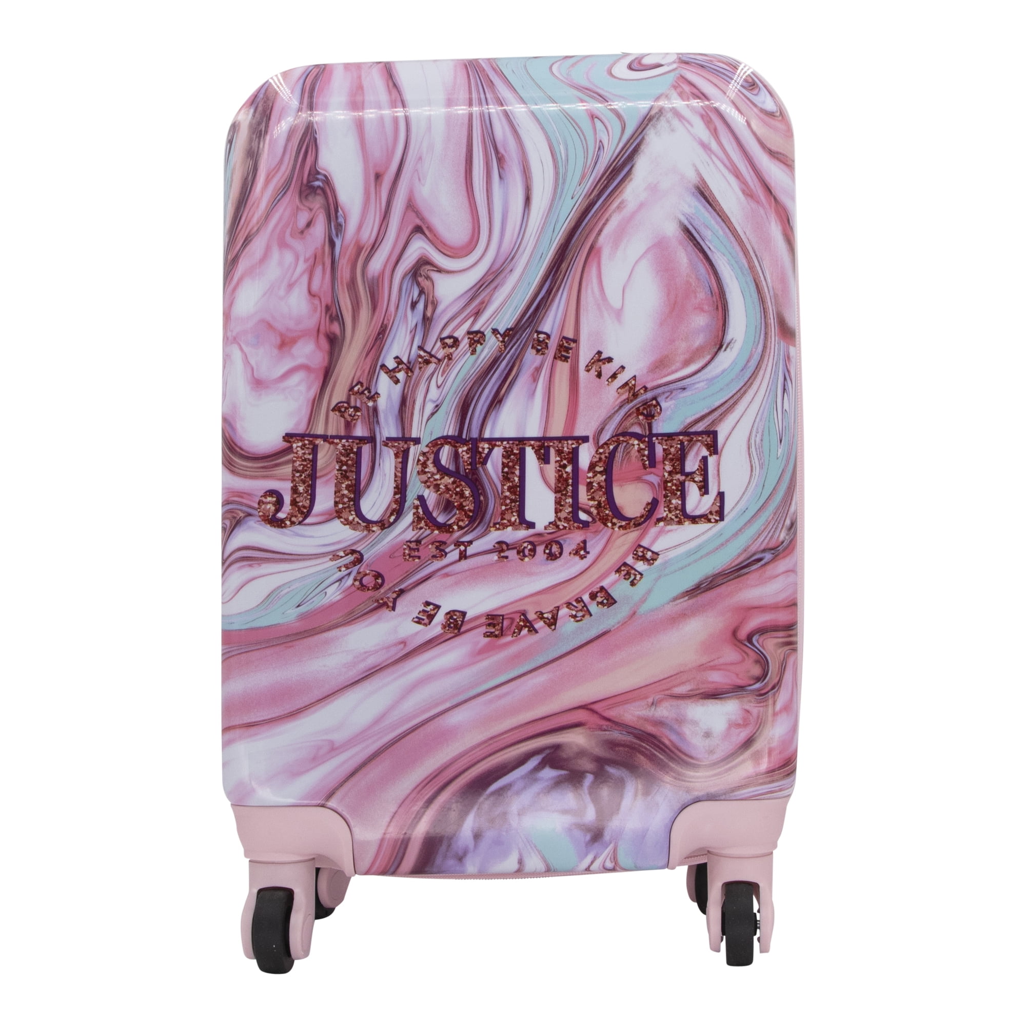 Justice Girl's 22" Hard Shell CarryOn Luggage in a Pink Marble Print