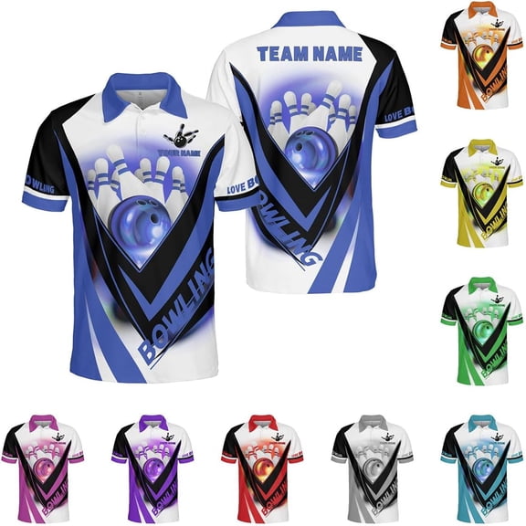 Personalized Name Bowling Polo Shirts 3D for Men and Women, Bowling Shirt, Bowling Shirts for Men Team Bowling Shirt (Blue, S)