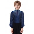 thumbnail image 3 of Doomiva Kids Boys Shiny Latin Tango Ballroom Dance Leotard Top Long Sleeve Bodysuit Gymnastics Modern Dancewear Navy Blue 8, 3 of 7
