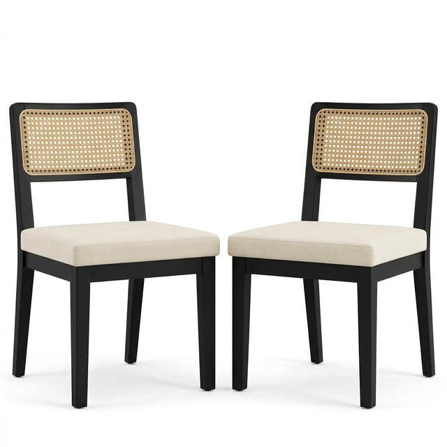 Garvee Juego de 2 Sillas de Comedor de Ratán, 22.4 x 19.3 x 32.1", Sillas de Comedor Tapizadas, Negro