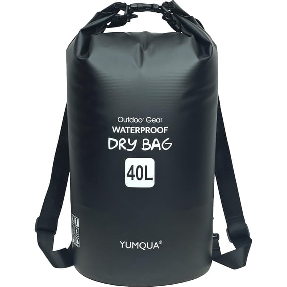 YUMQUA Waterproof Dry Bag Backpack 40L, Roll Top Floating Waterproof Storage Bags for Kayaking, Boating, Swimming, Hiking, Camping and Fishing, Black