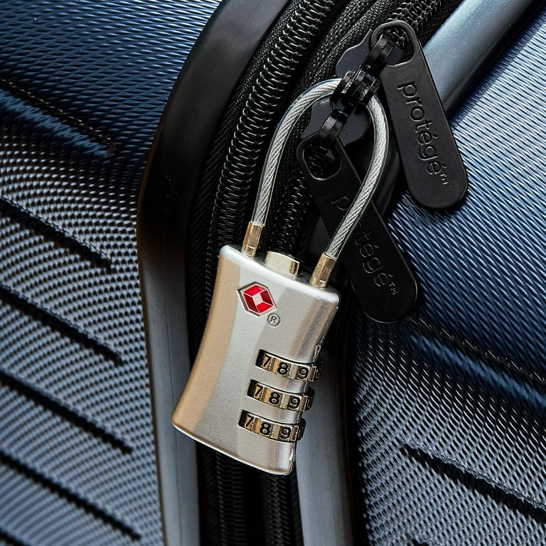 Protege 3-Dial Combination Cable Luggage Lock, Silver, TSA