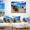 thumbnail image 4 of Designart Cloudy Sunrise Over Moeraki Boulders - Seashore Photo Throw Pillow - 18x18, 4 of 5