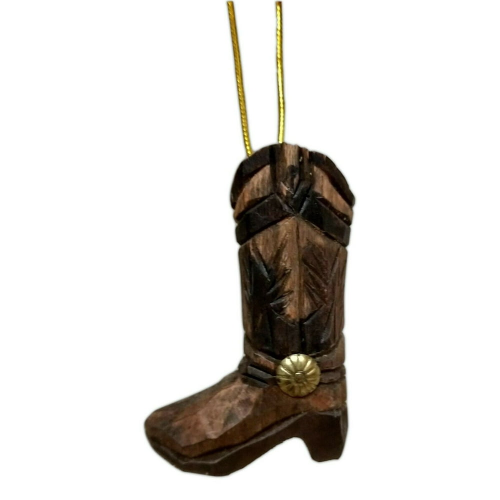 Carved Wood COWBOY BOOT Christmas Ornament, by Wilcor