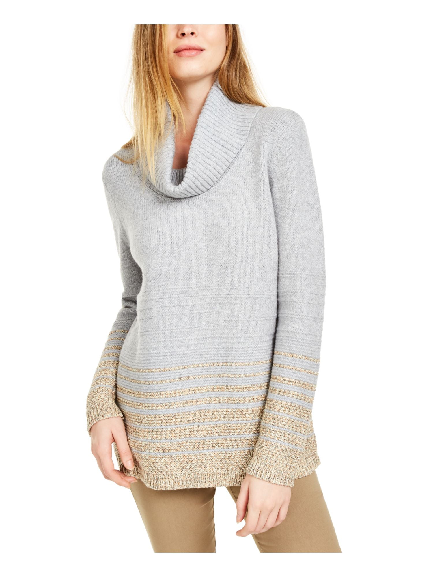 CALVIN KLEIN Womens Gray Long Sleeve Cowl Neck Tunic Sweater XL -  
