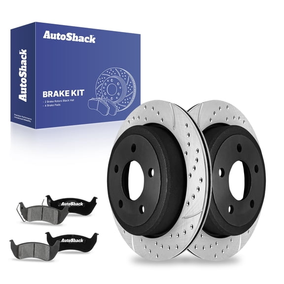 AutoShack 11.62" (295.1 mm) Rear Vented Drilled & Slotted Brake Rotors E-Coated   Ceramic Brake Pads | Replacement for 2010-2011 Ford Ranger 2010 Mazda B2300 | 6-PC Brake Kit | ShadowGuard