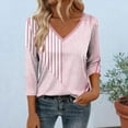 thumbnail image 2 of 3/4 Sleeve Tops for Women Dressy Women's Fashion Non Positioning Printed T-Shirt 3/4 Sleeves Blouse V-Neck Casual Loose Top Pink XXL, 2 of 6