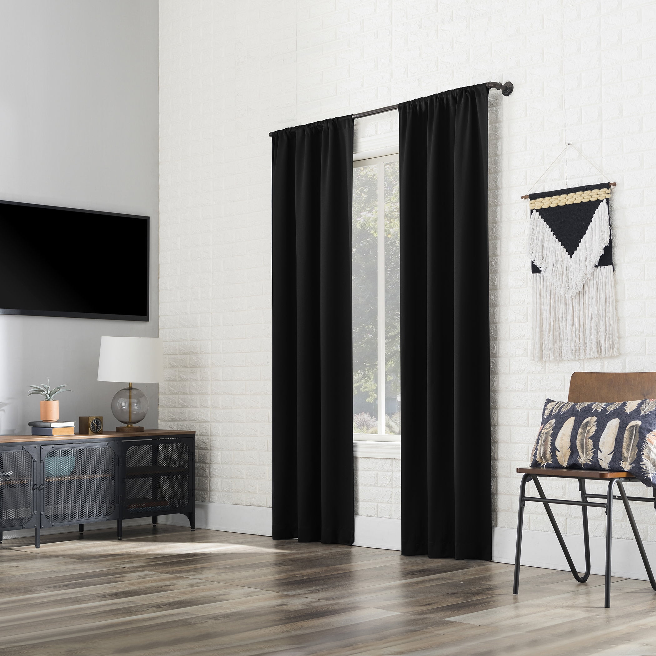 Sun Zero Bergen Theater Grade Extreme 100% Blackout Rod Pocket Curtain Panel, 40"X84", Black