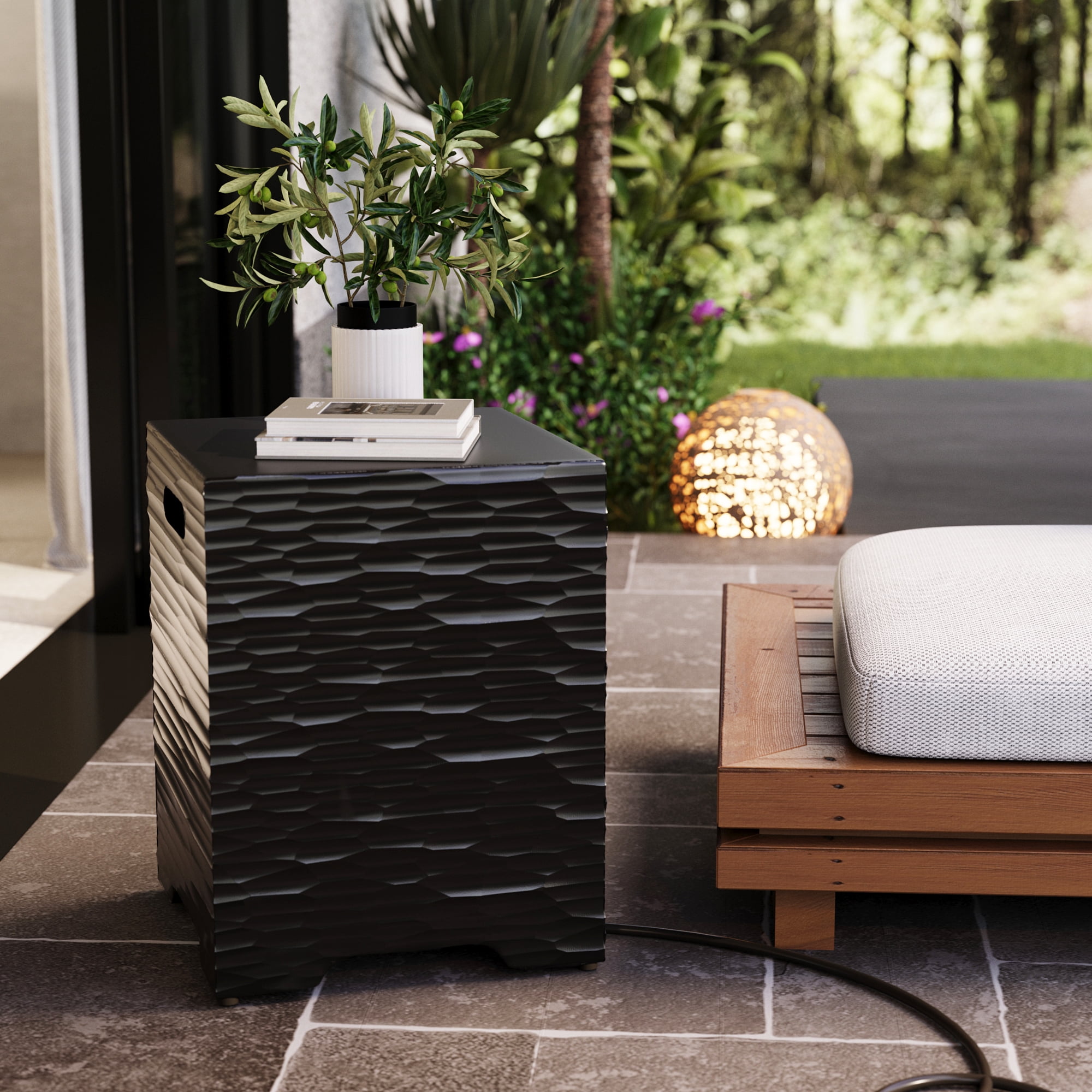VENTOPYR Outdoor Hideaway Tank Table for Gas Fire Pits, Hides Standard 20lb Propane Tank Cover w Side Handles (Gray)
