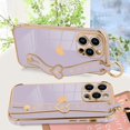 thumbnail image 2 of Phone Case Compatible with iPhone 15 Pro Max, Cute Love Heart Pattern for Women Girls Soft Plating Bumper Anti-Scratch Protective Cover with Wrist Strap Band Kickstand Holder-Purple, 2 of 12