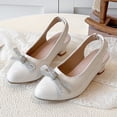 thumbnail image 2 of Girls Dress Shoes Flower Girl Mary Jane Low Heels Pointed Closed Toe Wedding Party Rhinestone Bow Pumps Comfy Footbed Slingback Heeled Sandals White 12.5 Little Kid, 2 of 5