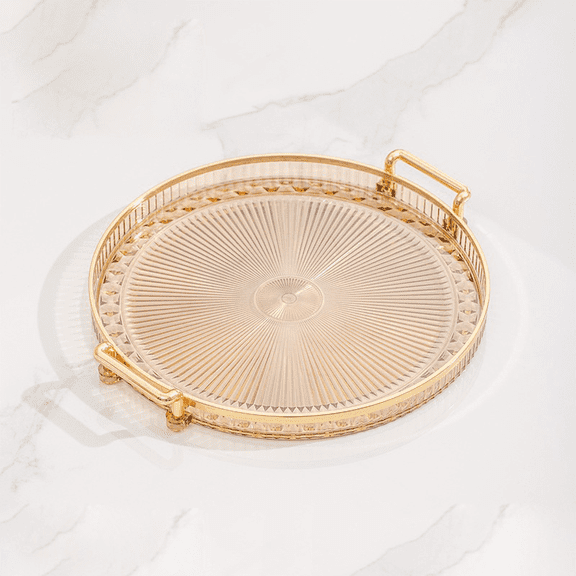 Gaoxin Acrylic Round Serving Tray with Handles, for Coffee Table Decor, Cutlery, Kitchen Countertop, 10.6x11.8x1.4in