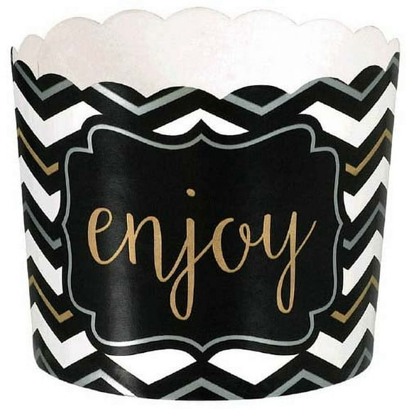 Various Chevron Small Disposable Paper Cups, 24 Count, Gold, Black, and Silver