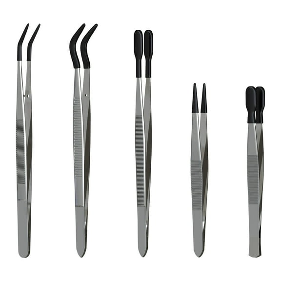 Entomology Forceps Set (5-Piece) – Stainless Steel Precision Tweezers with Rubber Tips for Insect Pinning, Dissection, Taxidermy & Delicate Detail Work – by MMOBIEL