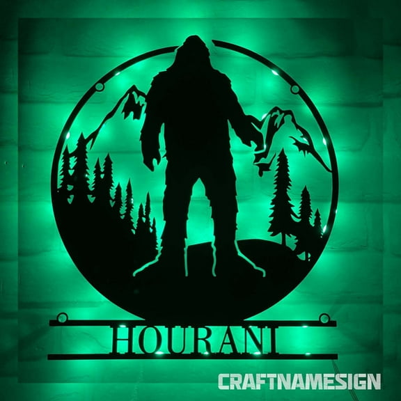 Craftnamesign Custom Bigfoot Metal Wall Art Led Light, Personalized Metal Sasquatch