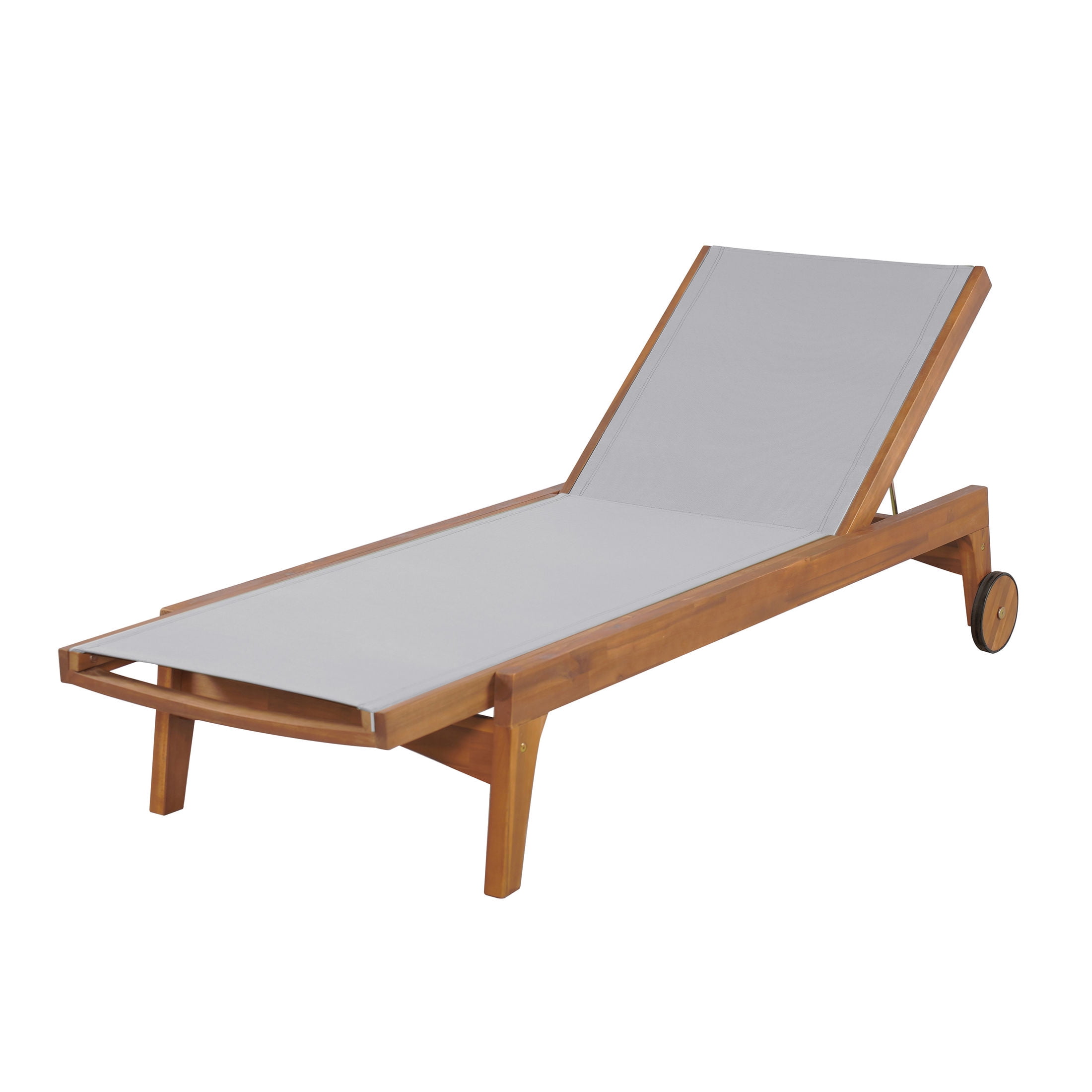 Christopher Knight Home Outdoor Wood Chaise Lounge with Mesh Seat, Adjustable Backrest & Wheels, Gray