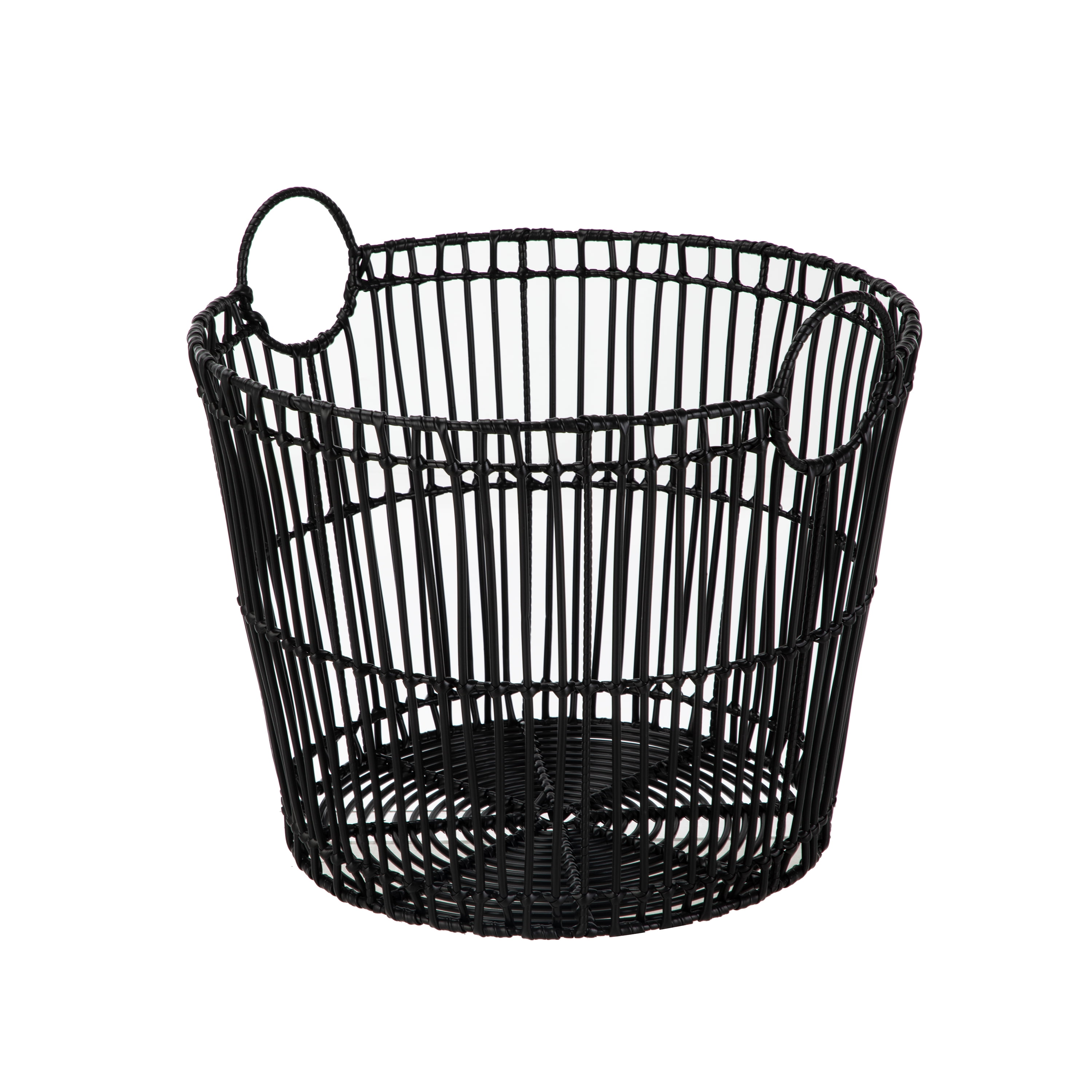 Better Homes & Gardens Large Black Poly Rattan Storage Baskets with Handles, Set of 2