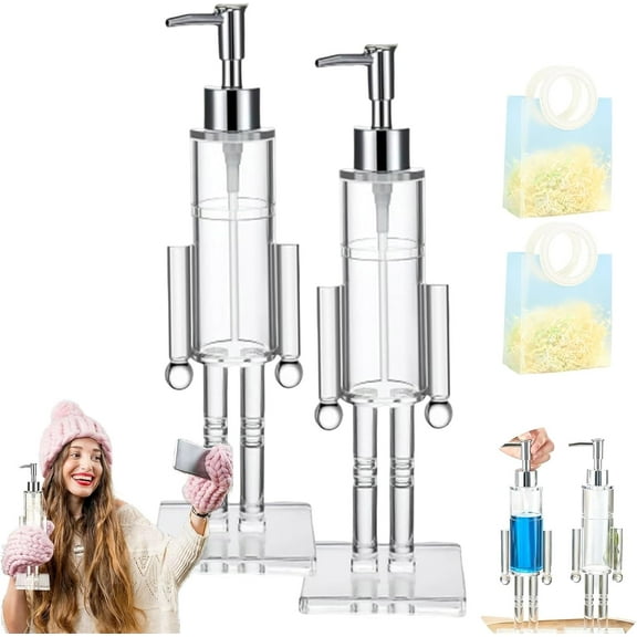 Nutcracker Soap Dispenser, Decorative Refillable Christmas Hand Soap Bottle, Transparent Acrylic Festive Wash Liquid Lotion Pump for Holiday Bathroom & Home Kitchen Accessories Decor Gifts