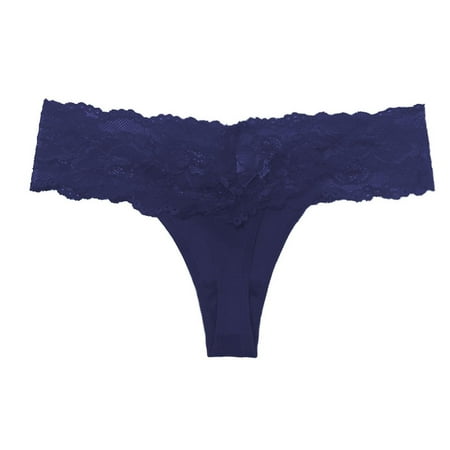 

3-pack Women s Thin Lace Hollowed-out T-back Low Waist Ice Silk Sexy Cheeky Thong See-through Panties Dark Blue S