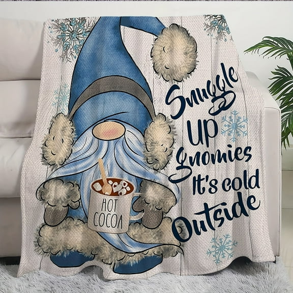 Cozy Blue Christmas Gnome Flannel Throw Blanket - Versatile & Warm for Couch, Bed, Office, and Travel - Perfect Holiday Gift, Leg Cover, Thanksgiving Gifts, Home Shawl